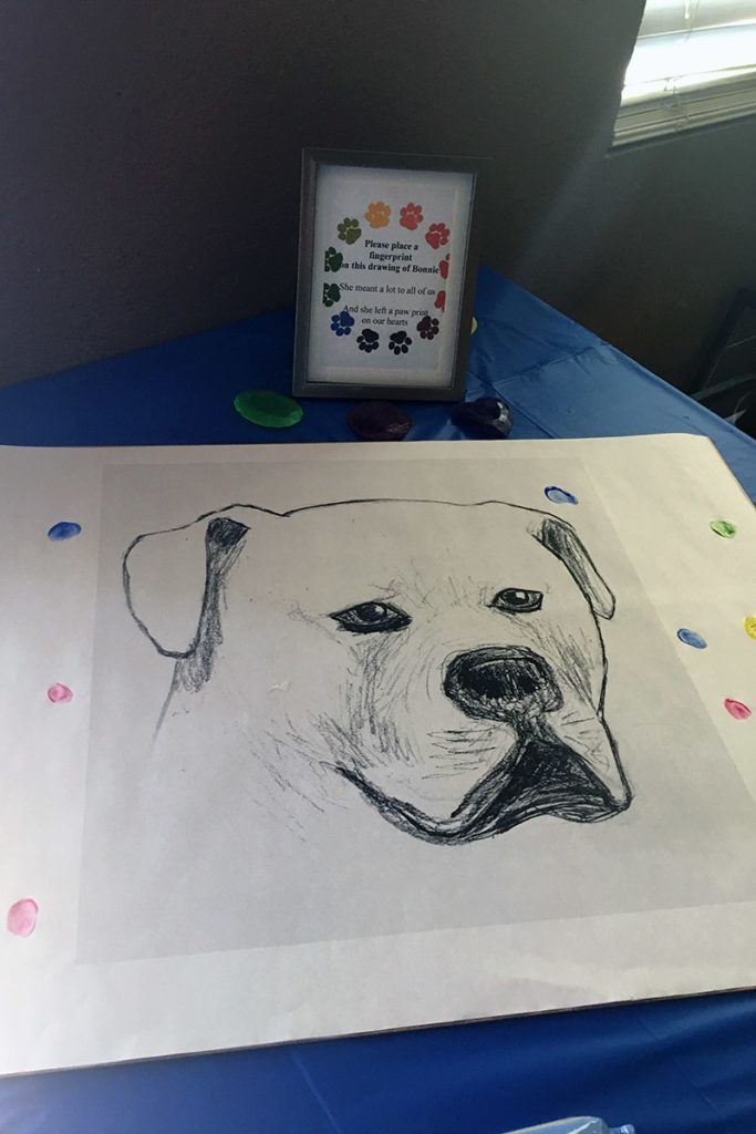 Picture of Pet by Local Artist for Guests to Color with Provided Finger Paints